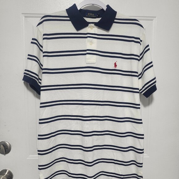 Polo Ralph Lauren Other - Polo Ralph Lauren Mens M Polo Shirt White with Blue Stripes Pony Preppy